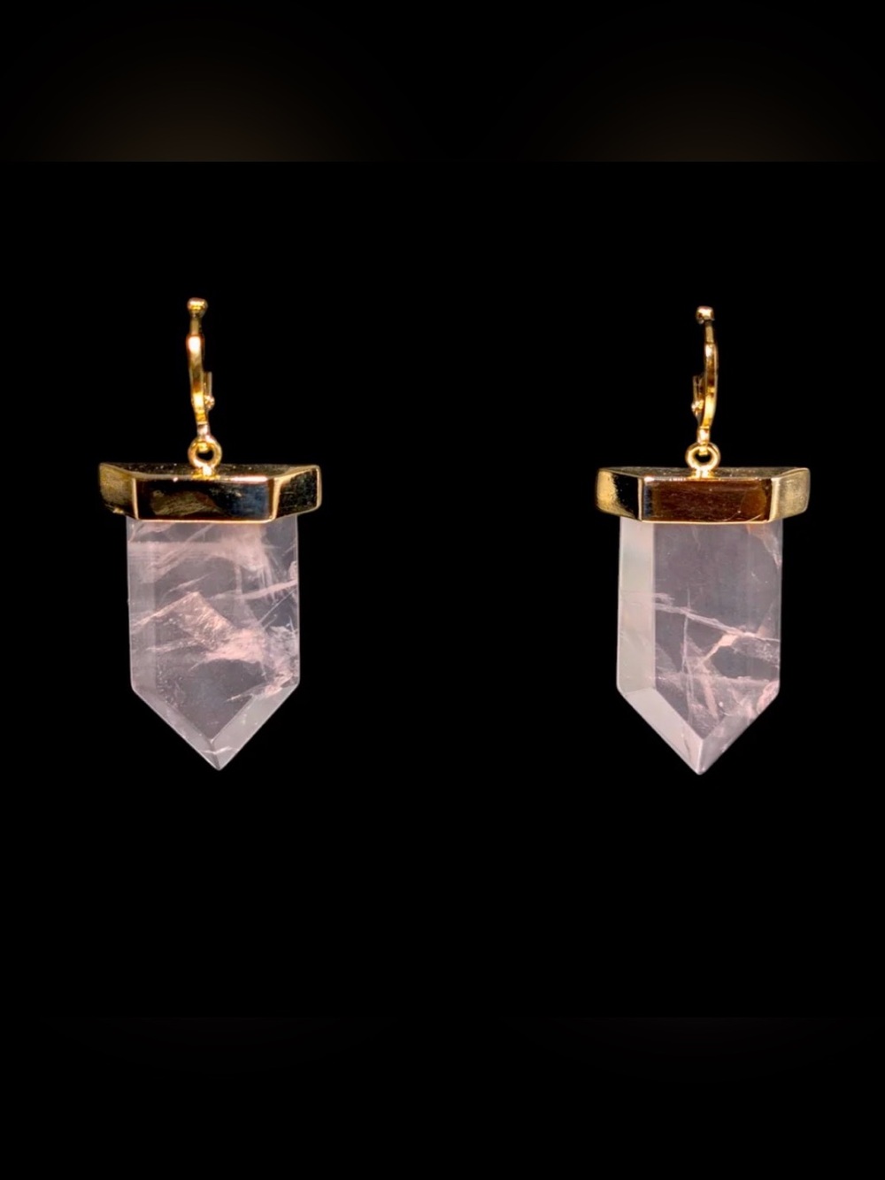 Rose Quartz 18K Gold over Brass Point Earrings NEW